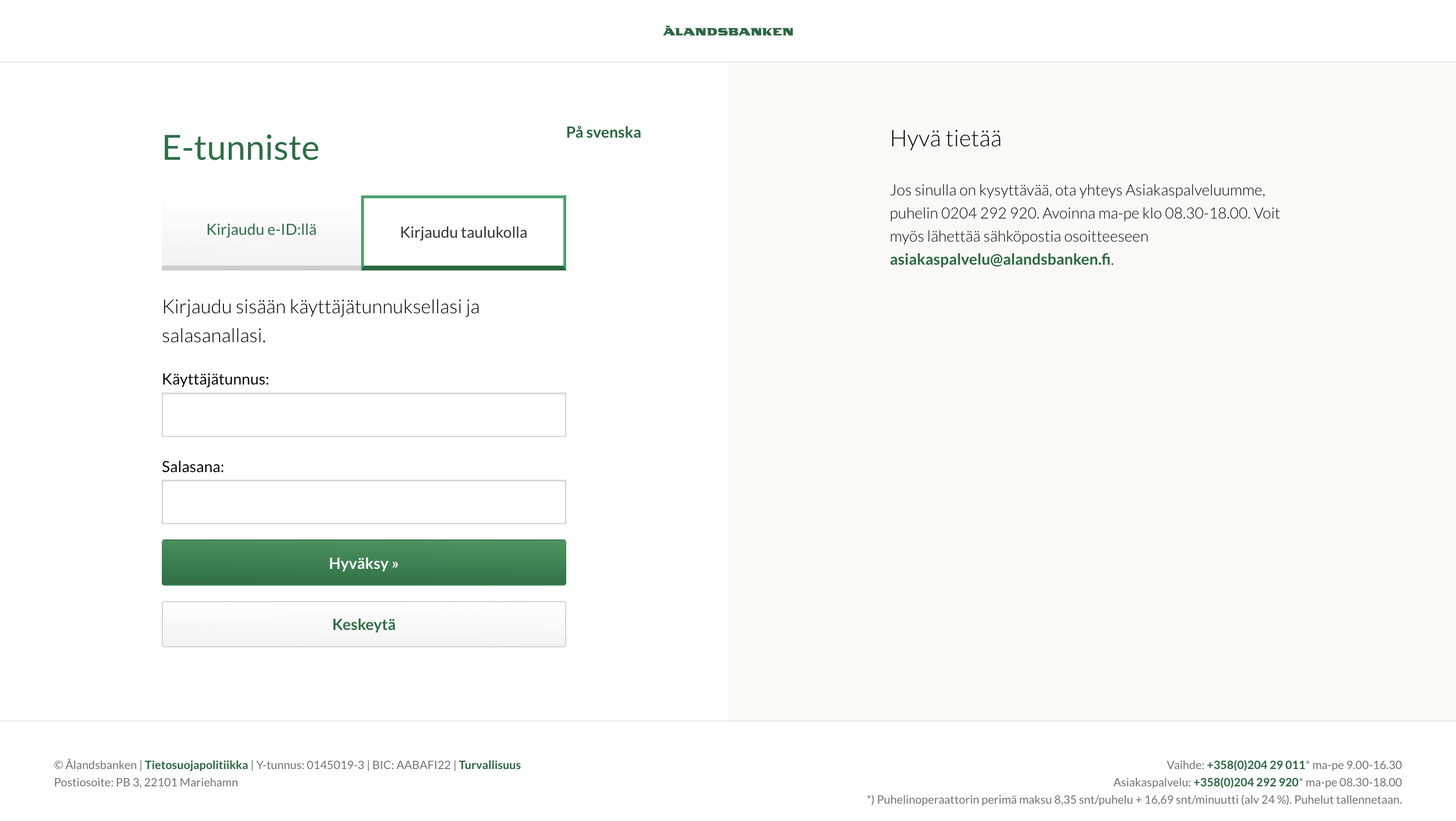 Ålandsbanken personal auth, step 1