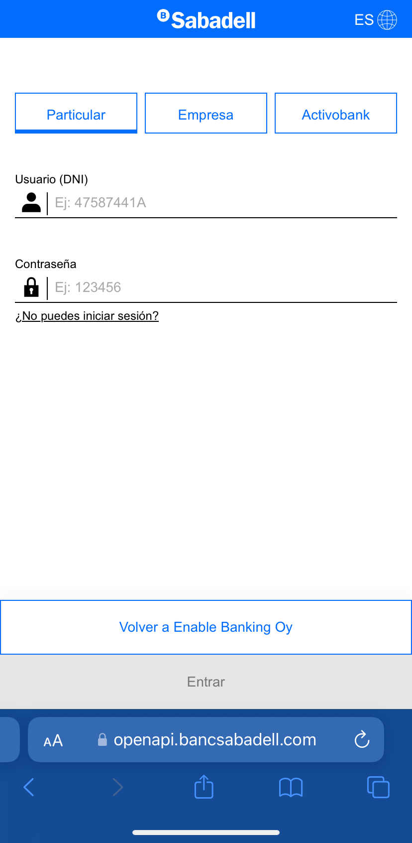 Banco de Sabadell business auth