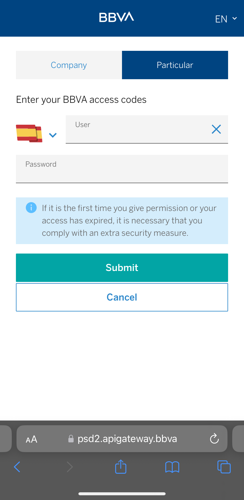 BBVA business auth
