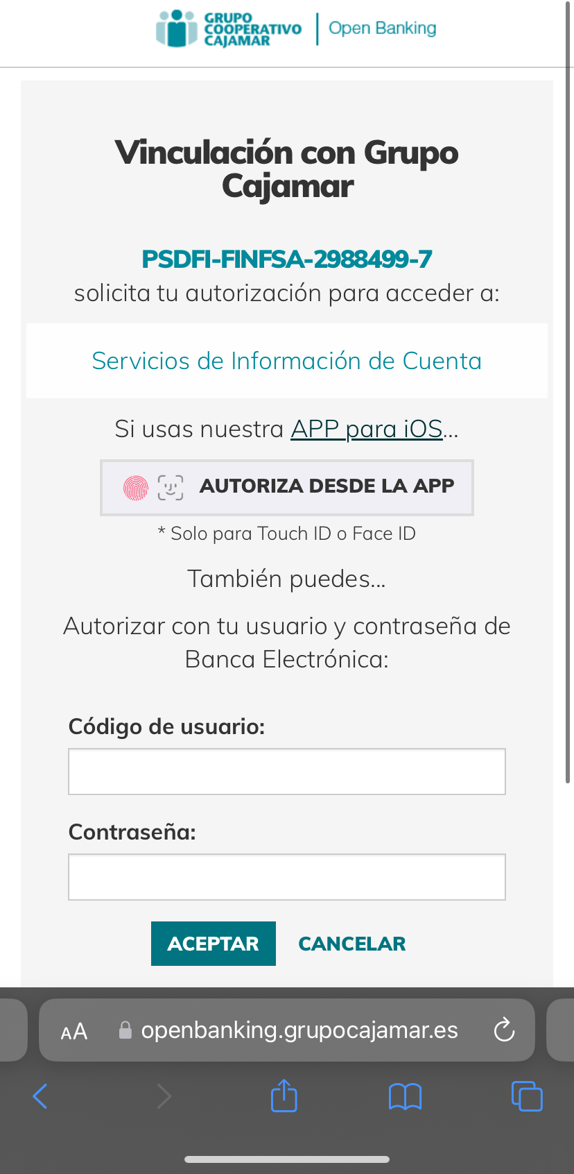 Cajamar Caja Rural business auth