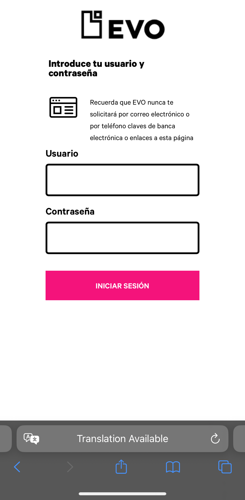 EVO Banco business auth