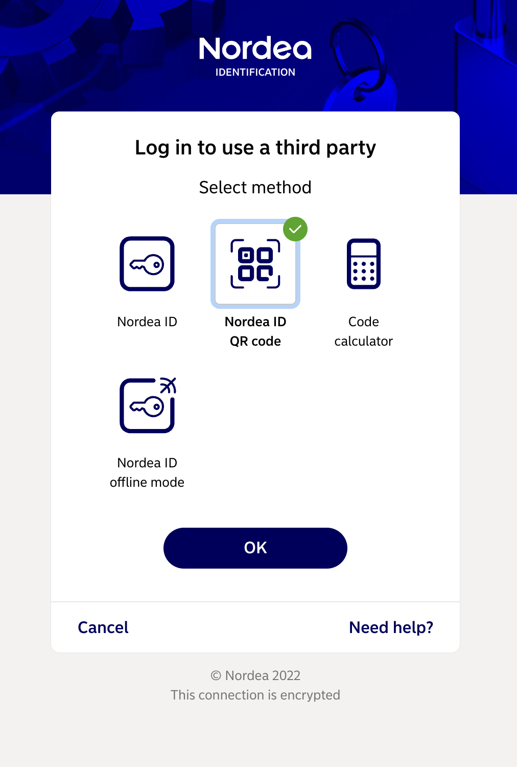 Nordea personal auth method selection
