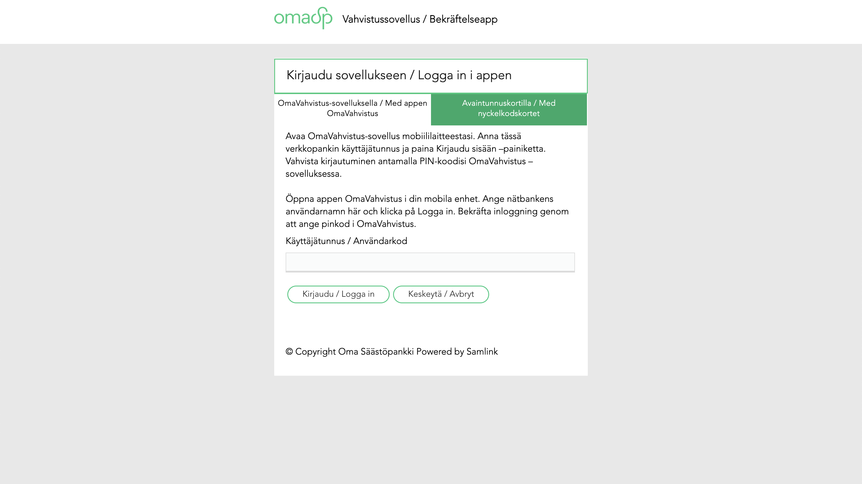 Oma Säästöpankki business auth, step 1