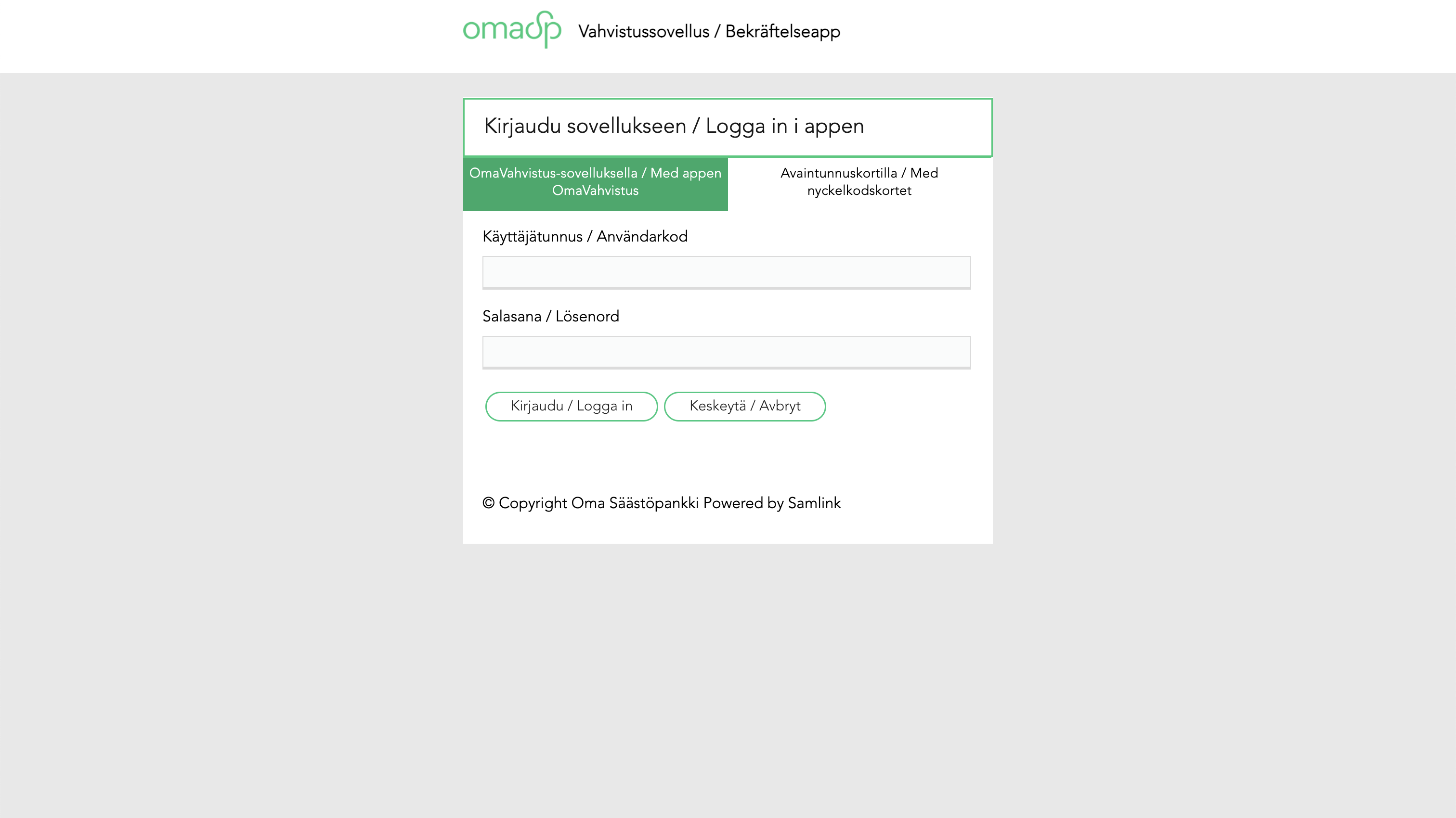 Oma Säästöpankki business auth with paper codes