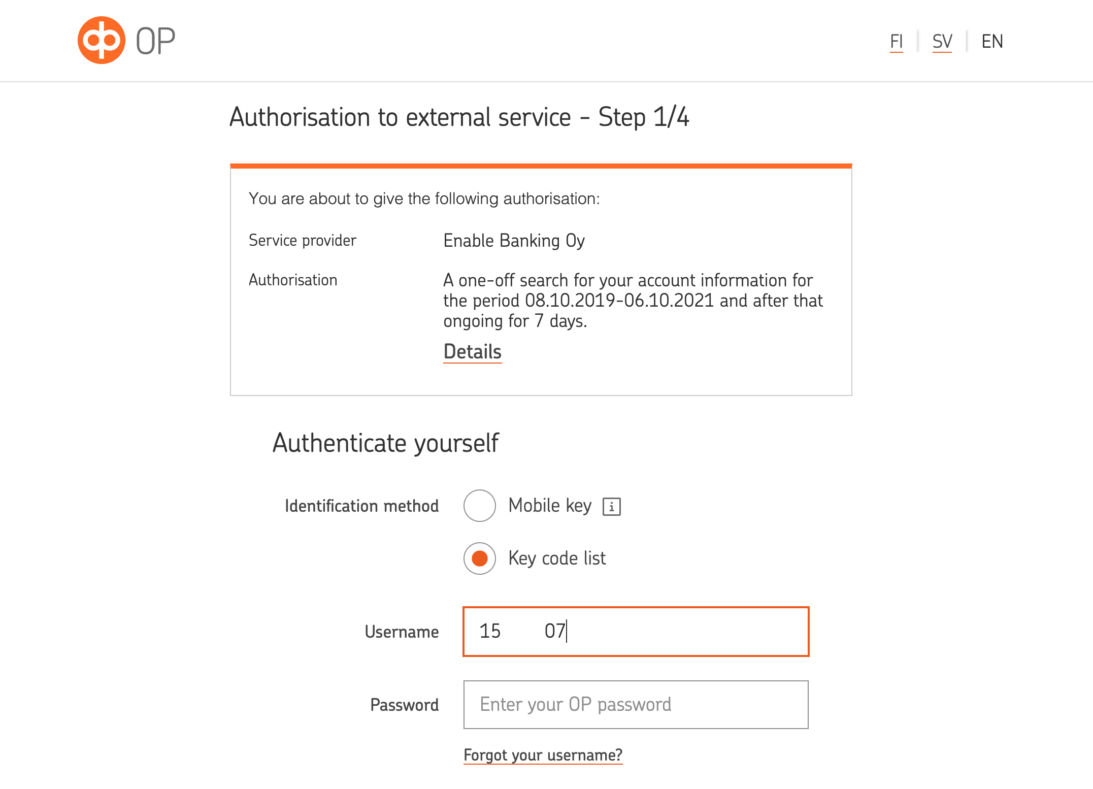 OP business authorisation codes