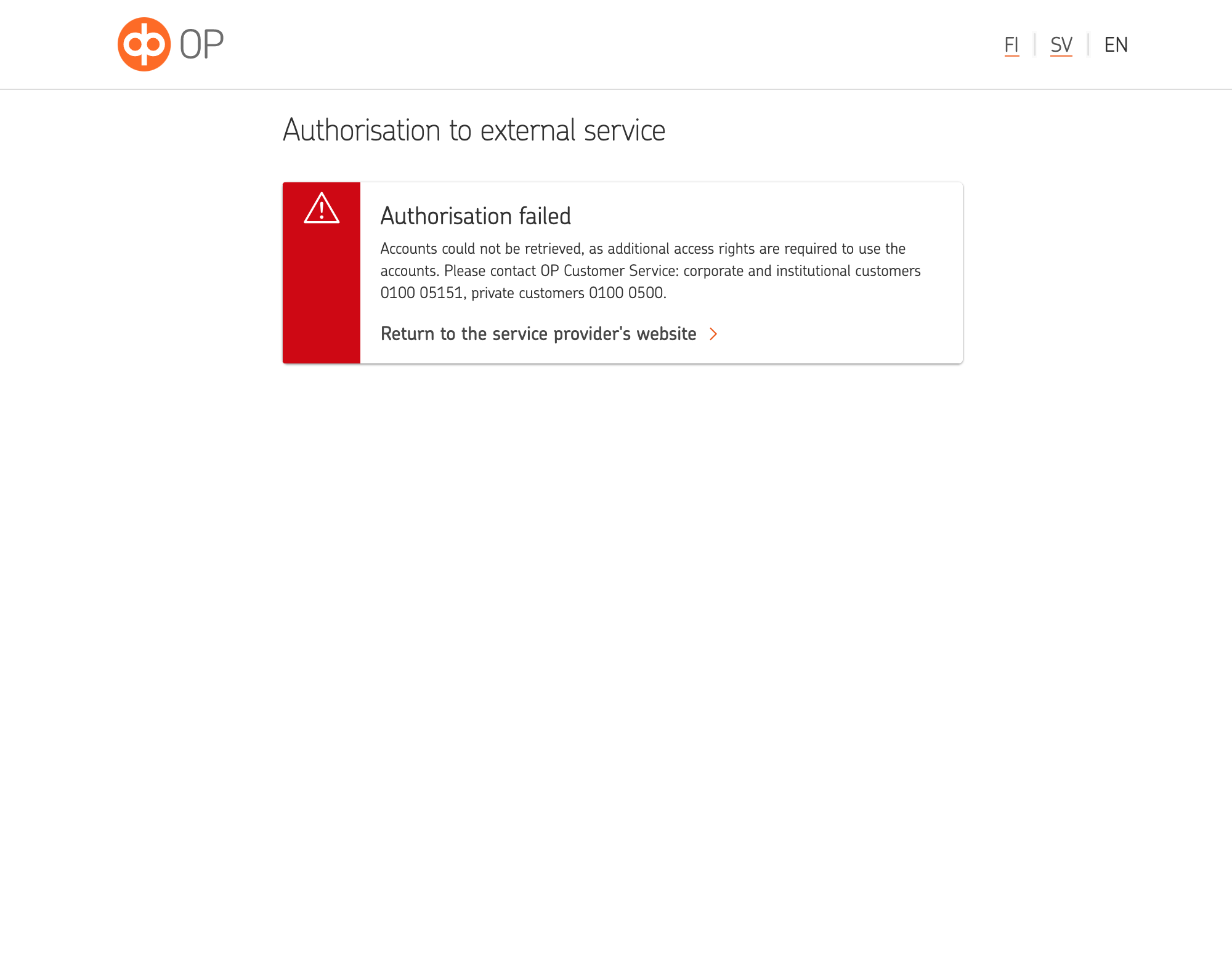 OP Corporate account authorisation error