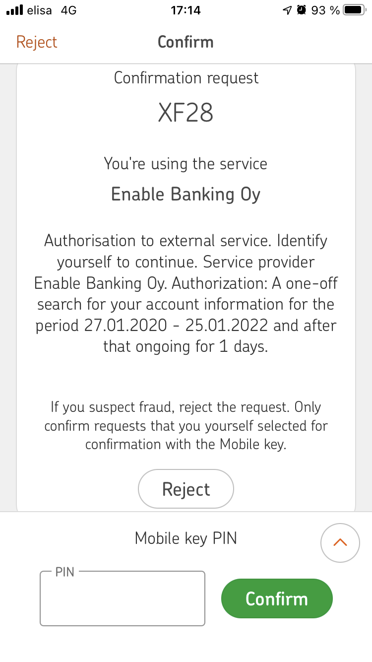 OP personal authorisation mobile
