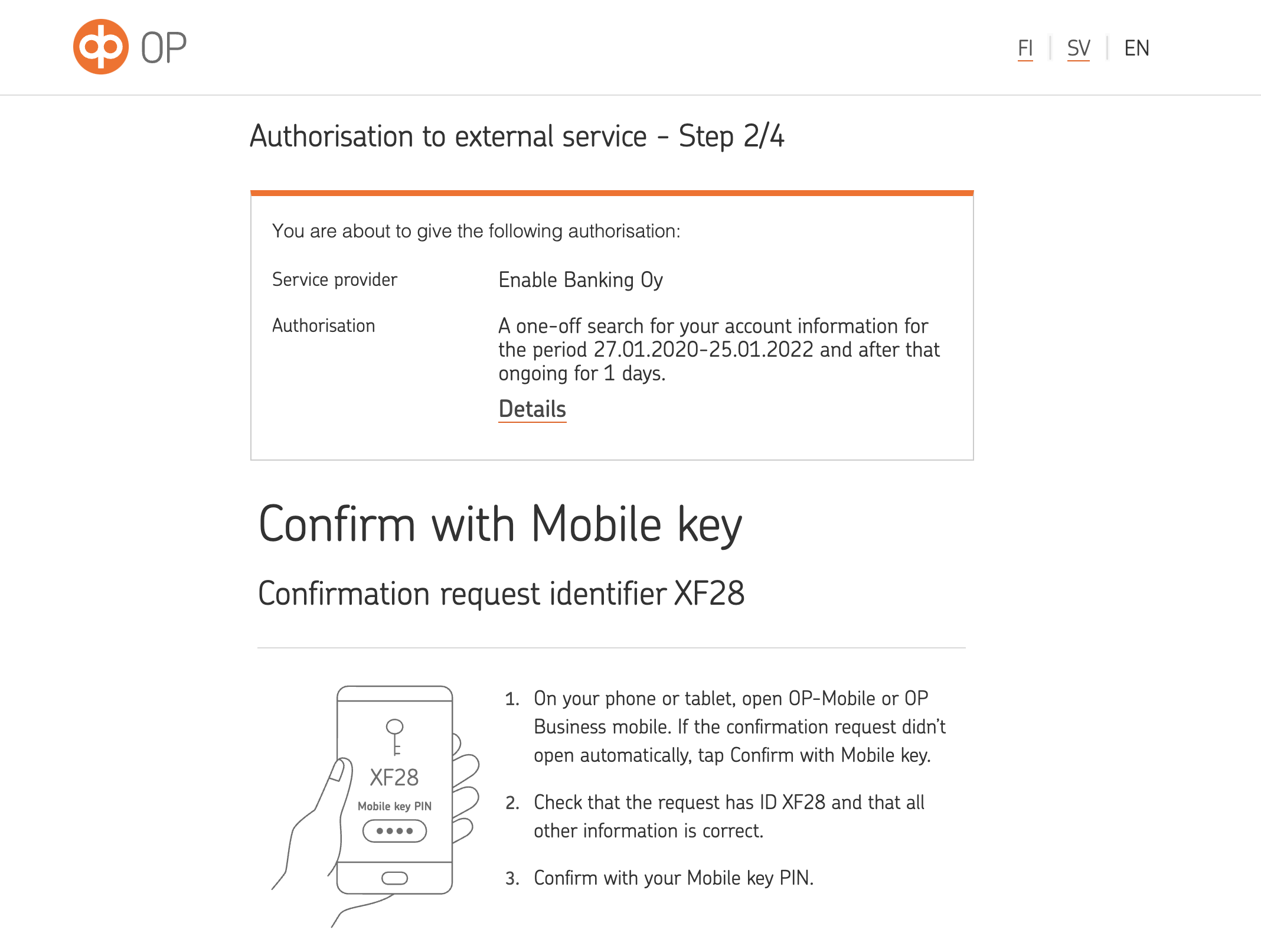OP personal authorisation confirmation