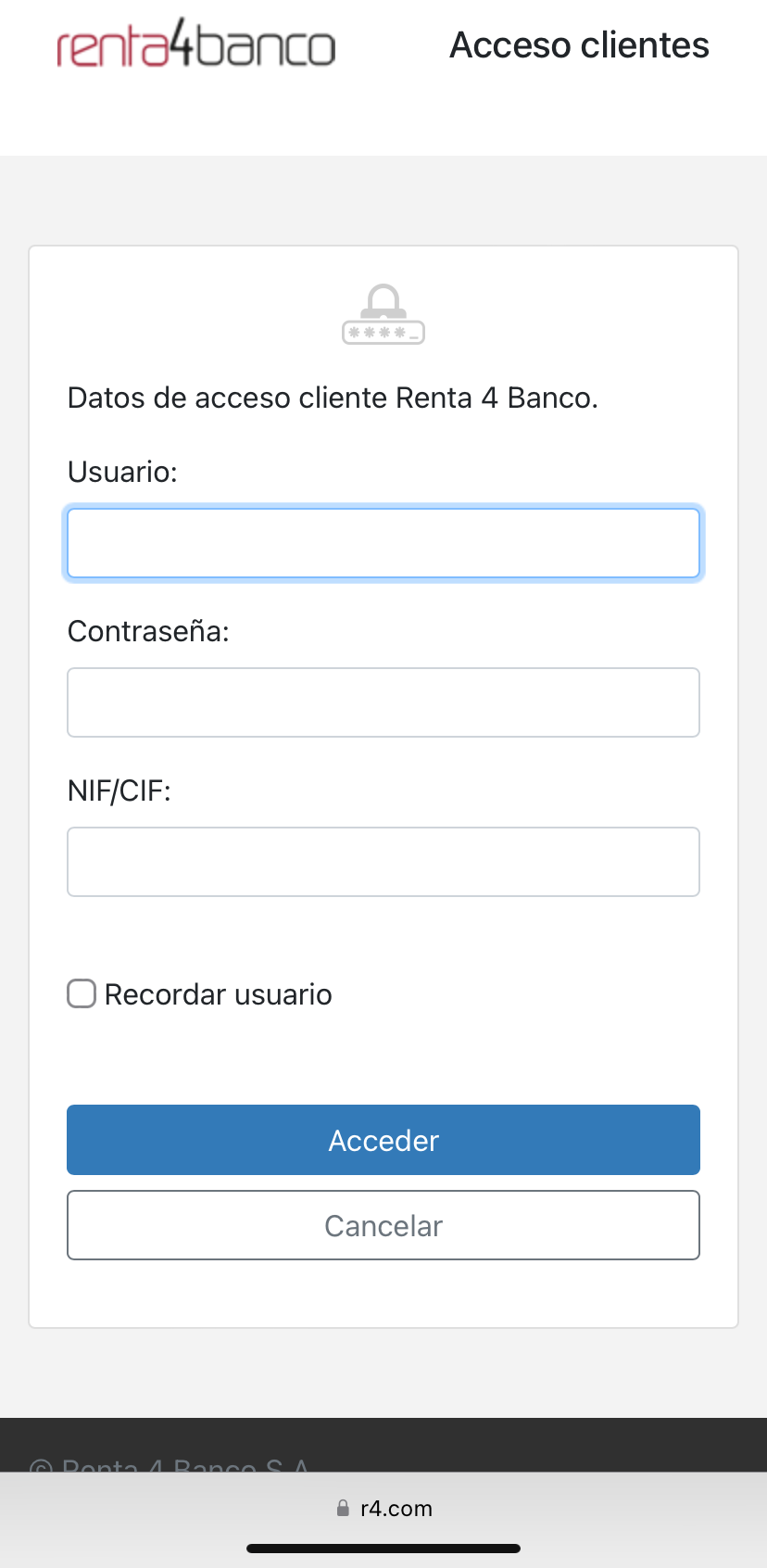 Renta 4 Banco business auth