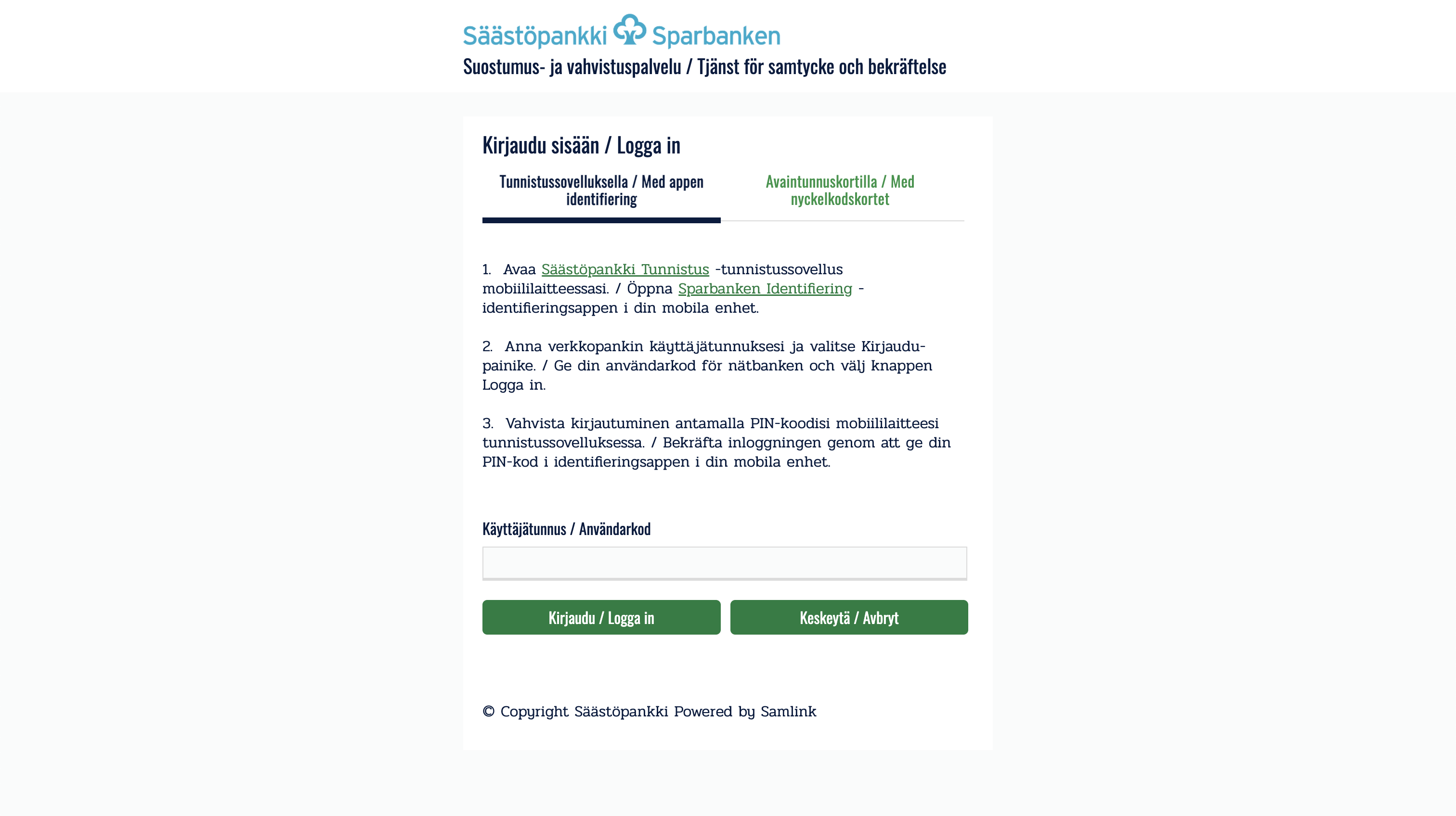 Säästöpankki business auth, step 1