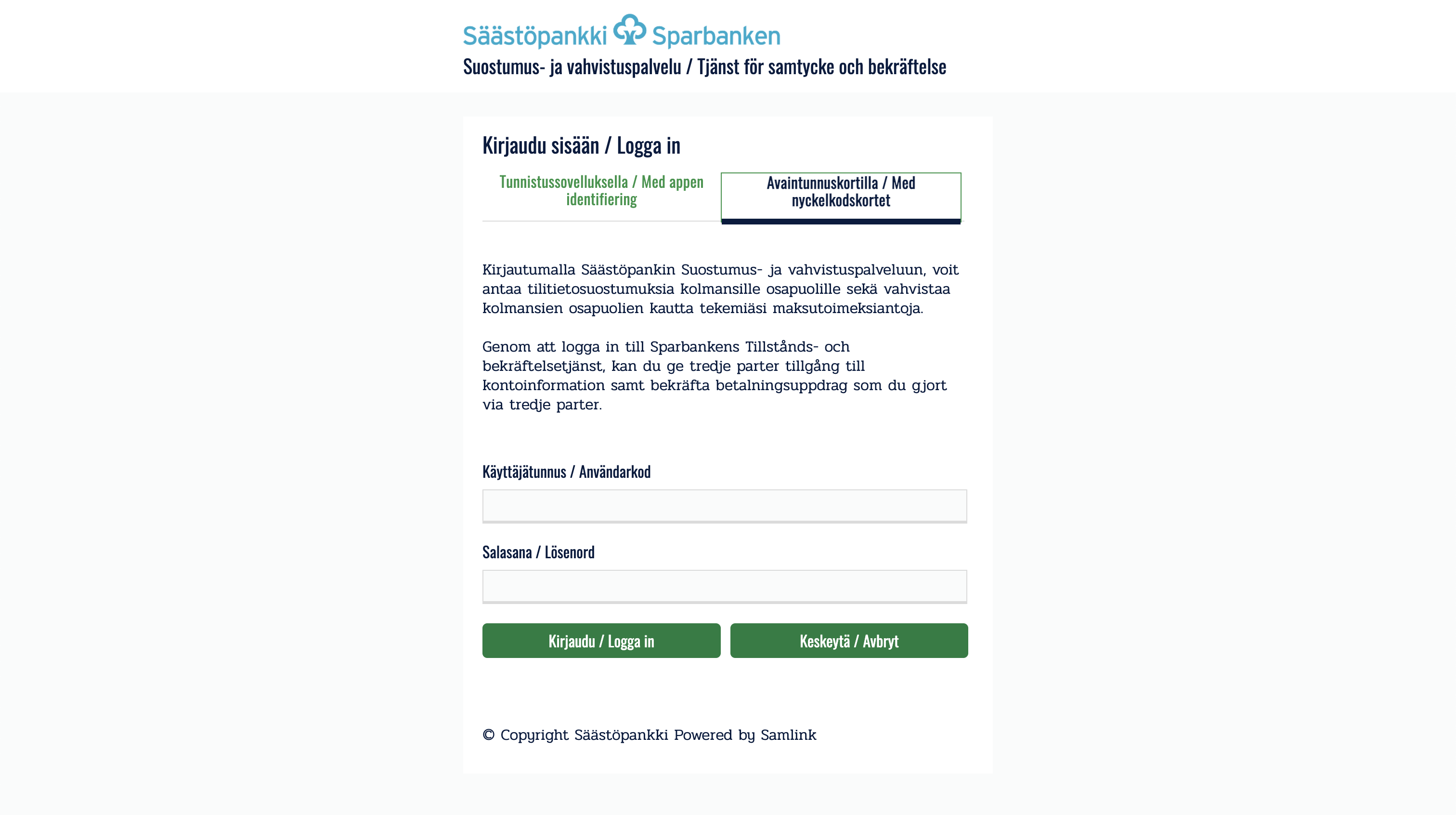 Säästöpankki business auth with paper codes