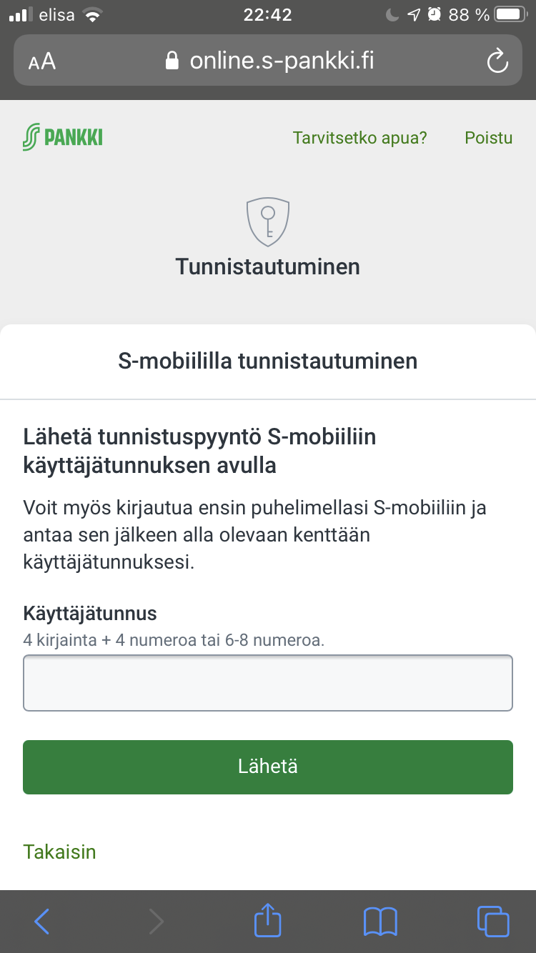 S-Pankki personal auth, user ID